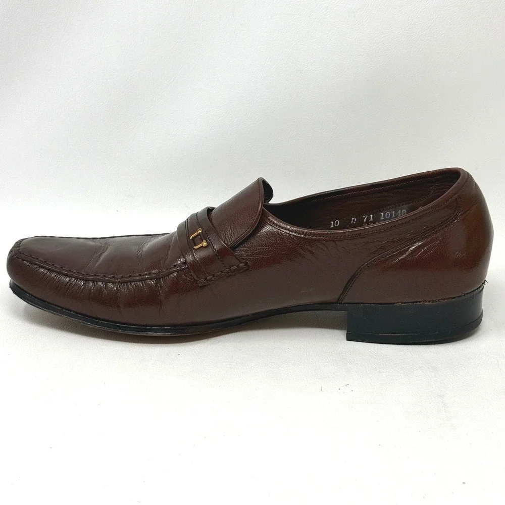 Florsheim Brown Leather Loafers Vintage 80s 90s Moc Toe 10D Preppy Retro Money